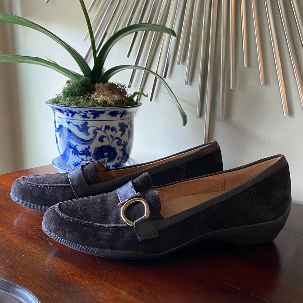Circa Joan and David Buckle Suede Loafers